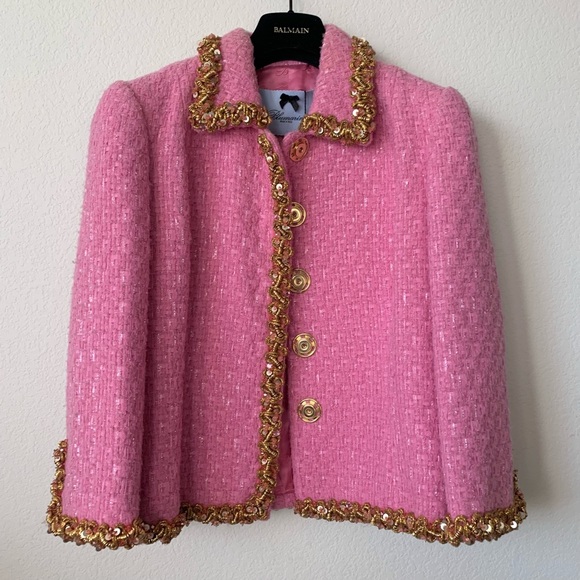 Blumarine pink tweed jacket with gold beaded trim - Picture 2 of 16